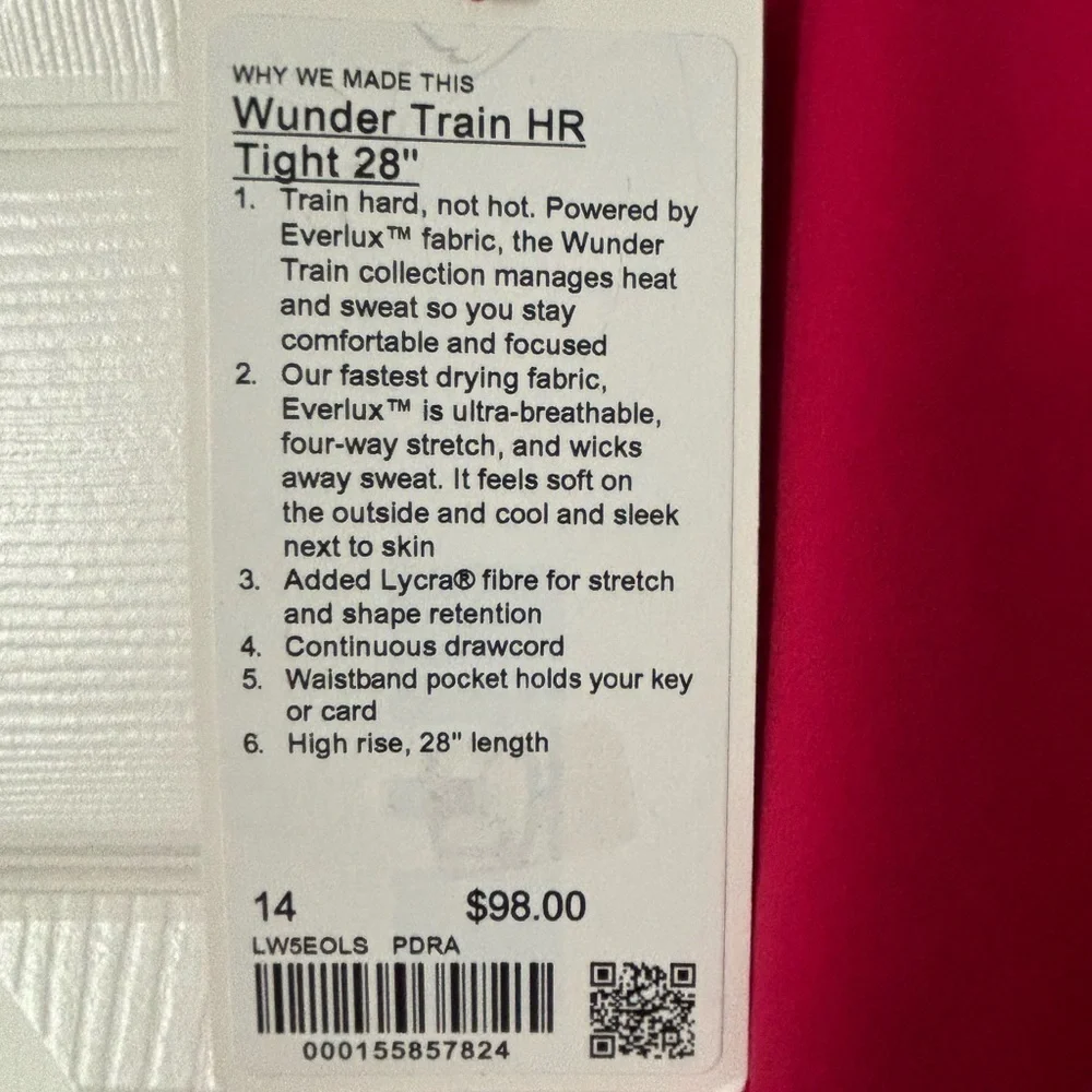 NWT LULULEMON WANDER TRAIN HR Tight 28” Vibrant Pink Dragonfruit Color